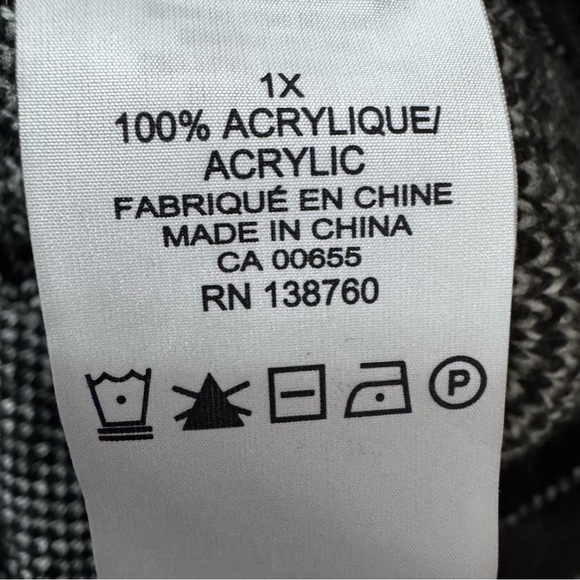 Pennington's Black & White Windowpane Open Front Hooded Cardigan Sweater Size 1x - Picture 9 of 9